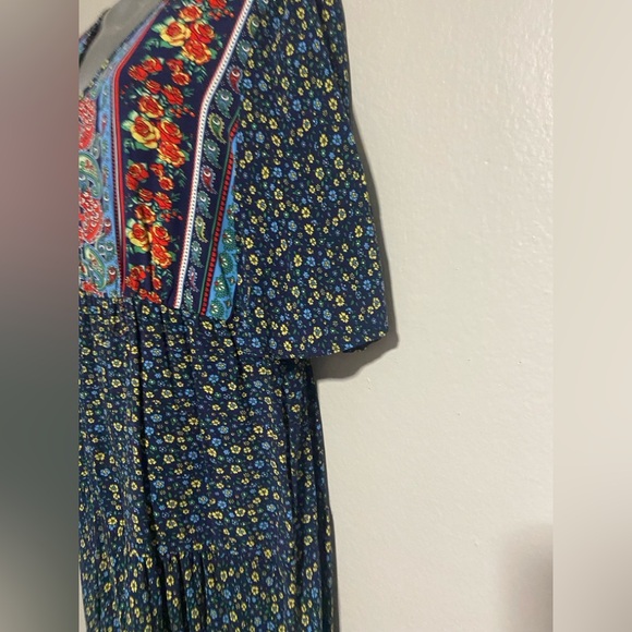 Blue Floral Pleated Maxi  with Flutter Sleeves - Picture 5 of 8